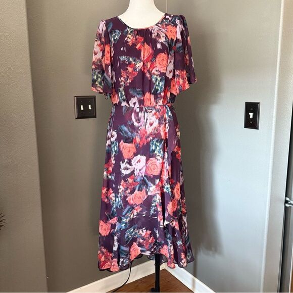Gabby Skye Pink Asymmetrical Flutter Sleeve Sundress - Picture 1 of 10